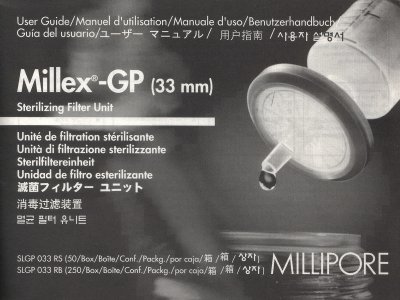 Millipore Membranfilter, Deckblatt Gebrauchsanweisung